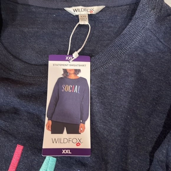 NEW Wildfox Social Navy Blue Statement Sweatshirt XXL - Picture 9 of 12